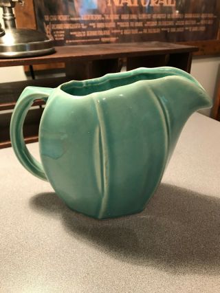 Vintage Mccoy Pottery High Glaze Green Pitcher 6 1/2 Inch