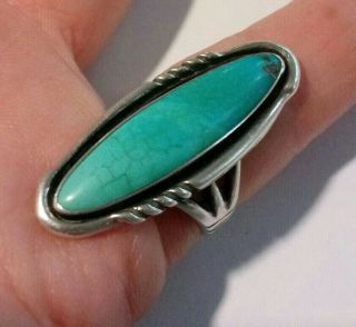 Vintage Sterling Silver Southwestern Turquoise Ring By J Bell Size 6.  5