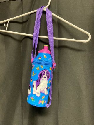 90’s Vintage Lisa Frank Sports Water Bottle Puppies Cover W/ Zipper & Strap