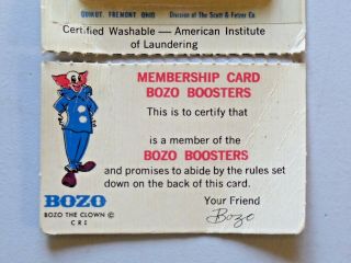 Vintage Larry Harmon ' s Official BOZO the Clown Emblem Patch and Membership Card 3