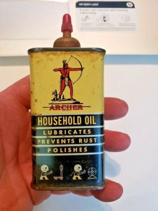 Vintage Archer Household Oil 4oz.  Handy Oiler Can