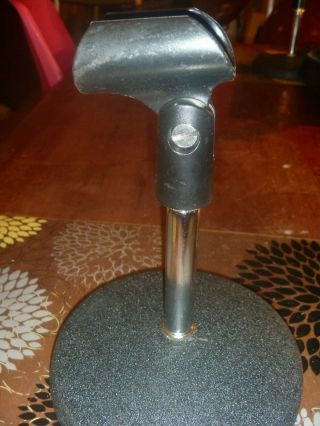 Vintage Table Top Microphone Stands Chrome With Heavy Metal Base & Mike Cradle