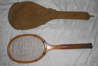 Vintage 1923 Patent Spalding Kro - Bat Tennis Racquet W/original Canvas Bag -