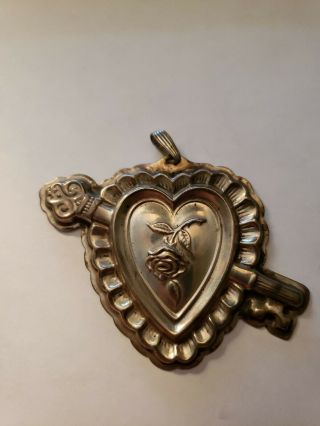 Vintage Signed Reed & Barton Sterling Silver Heart Pendant With Rose And Key