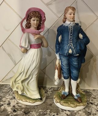 Lefton Vintage Ceramic Figurines - Pinkie And Blue Boy Set - Kw2824 Old Master
