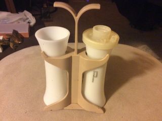 Vintage Tupperware Mini Hourglass Salt & Pepper Shakers With Caddy