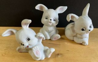 Vintage Homco Set 3 White Bisque Bunny Rabbit Figures 1458,  Easter/spring Decor