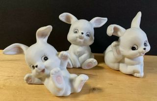 Vintage Homco Set 3 White Bisque Bunny Rabbit Figures 1458,  Easter/Spring Decor 2