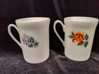 Vintage Pair Royal Windsor Fine Bone China Yellow Pink Roses Cups Mugs England 3