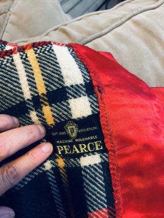 Pearce Twin/Full Wool Blanket Red Green Plaid Satin Binding Vintage 1950s 76x90 2