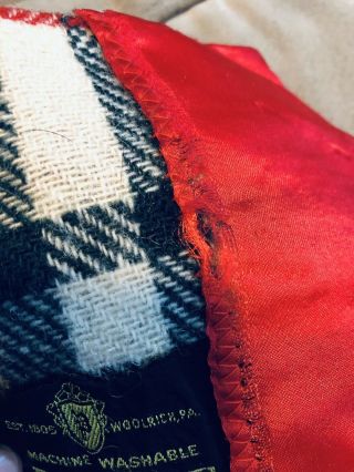 Pearce Twin/Full Wool Blanket Red Green Plaid Satin Binding Vintage 1950s 76x90 3