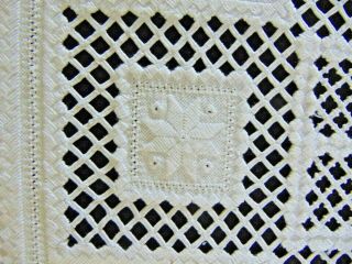 Vintage Handmade HARDANGER Swedish Embroidery Bright White Table Topper 30 
