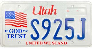 Utah In God We Trust United We Stand Flag License Plate Gem
