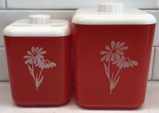 Vintage Lustro Ware Retro Red White Plastic Canisters Size 110 & 111 Decor Only