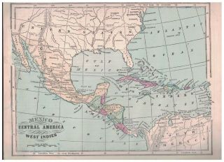 1866 Map Of Mexico Central America And West Indies