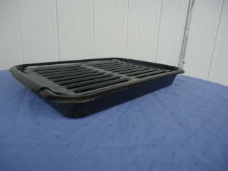 vintage heavy enamel oven roasting baking dish rectangle black grilling tray 3