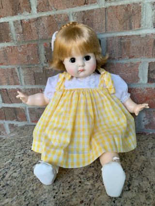 Vintage Madame Alexander Puddin Doll 19 " 1965 Brown Eyes Blonde Gingham Dress