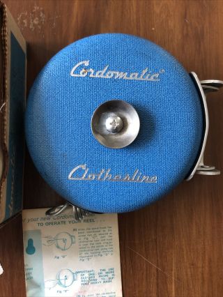 Vintage Cordomatic Clothes Line Reel/20ft Automatic Retracting.  Origional Box.