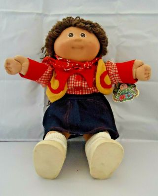 Vintage Signed Cabbage Patch Girl Doll Brown Hair Ponytail Brown Eyes 1983