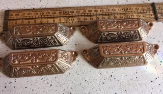A Set Of Four Vintage Brass Drawer Handles By W T & S,  Vintage Drawer Handles