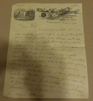 Vintage The Smith Bros Hardware Co Columbus Ohio 1913 Letter Head Paper