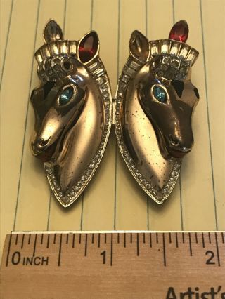 Vintage Coro Craft Horse Duet Brooch Fur Clip Sterling 2