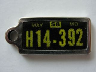 1958 Missouri Dav Key Chain License Plate Metal H 14 - 392