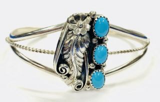 Vintage Navajo Sterling Silver Blue Turquoise Cluster Cuff Bracelet C Yazzie 925