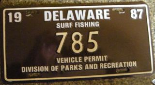 Vintage 1987 Delaware Surf Fishing Permit Plate 785,  Retired