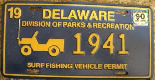 Vintage 1988 Delaware Surf Fishing Permit Plate 1941,  Retired