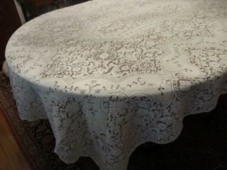 Vintage White/Ivory Quaker Lace tablecloth,  77 x 55 