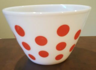 Vintage Fire King Oven Ware Red Polka Dot 8 1/2 " No Spill Mixing Bowl