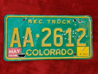 1979 Colorado Rec Truck License Plate Denver County Aa 2612
