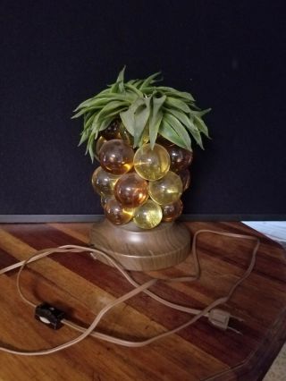 Mid Century Tiki Lucite Grape Cluster Pineapple Lamp Retro Modern Acrylic Vtg