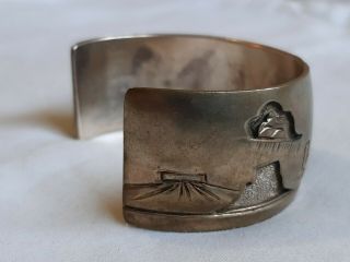 Vintage Old Pawn Sterling Silver Heavy Navajo Storyteller Wide Cuff Bracelet 7 