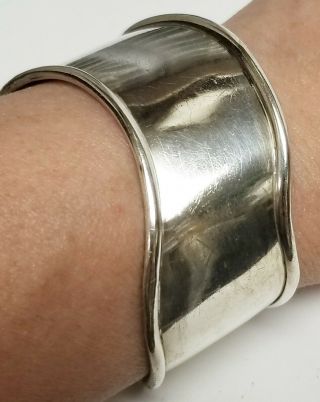 Vintage Sterling Silver Abstract Modernist Wavy Cuff Bracelet Slim Wrist
