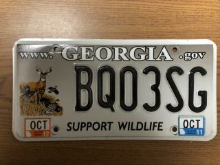 Georgia Tag License Plate Ga Support Wildlife Deer Quail “bq03sg”