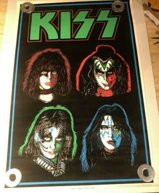 Vintage Kiss 1992 Four Faces Blacklight Poster Rock Express Never Hung