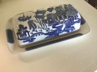 Churchill England Blue Willow Butter Dish With Lid 8 " X 4.  5 " Vintage