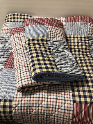 Tommy Hilfiger Vintage Plaid 3pc Full Queen Quilt Shams Set Navy Blue Red Cotton