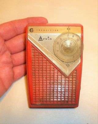 Vintage Arvin 6 Transistor Radio Model 61r13 Red - Very Dirty - Parts