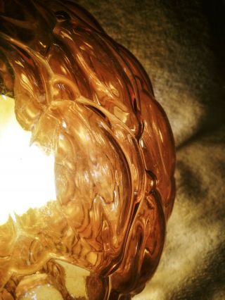 Vintage Mid Century Modern Amber Glass Hanging Swag lamp Pendant light ribbed 2