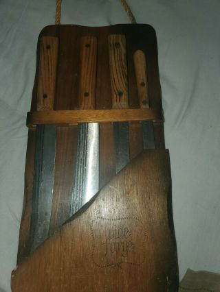 Vintage 4 Olde Old Forge Forgecraft Hi Carbon Steel Knife Set With Block/holder