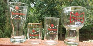 Budweiser Anheuser Busch Vintage Set Of Four Glasses Various Sizes Barware Beer