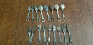 17 vintage WWI U.  S.  Army Military Mess Kit forks and spoons 2