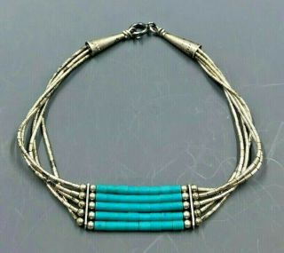 Vintage Navajo Turquoise Strand Native American Sterling Silver Bracelet 5.  5g 7 "