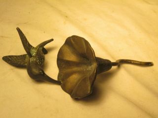 Missing Base Vintage Bronze ? Metal Hummingbird Suckling Flower Sculpture Art