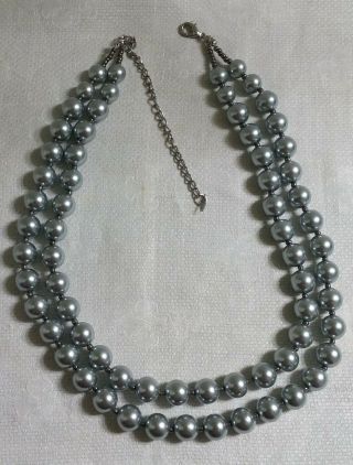 Vintage Esmor 2 Strand Silvertone Metal Silver Pearl Glass Bead 24 " Necklace