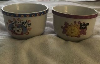Vintage Kellogg Ceramic 24oz Cereal Bowls Set Of 2 Tony Tiger/raisin Bran 2004