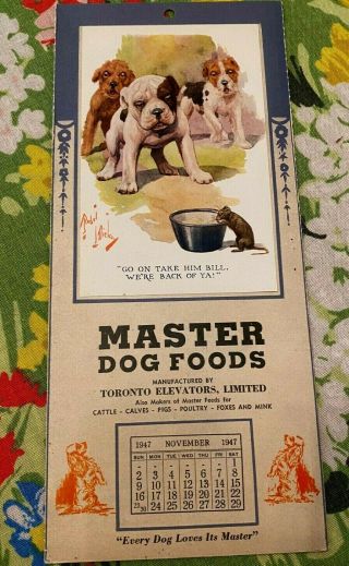 Vintage Calendar Piece With Dog Art By Robert Dickey - Bulldog Fox Irish Terrier